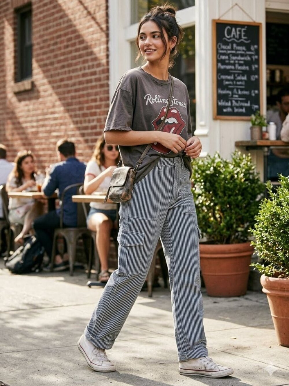 Edikted Women's Small Gray Stripe Out Cargo Cotton Relaxed Fit Railroad Pants